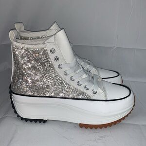 SILVER RHINESTONE HIGH TOP CANVAS SNEAKERS